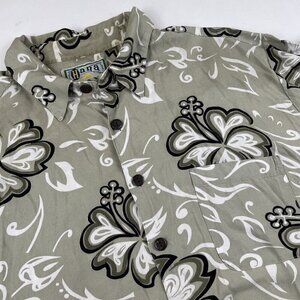 Hana Bay Hawaiian Shirt Mens XL Floral Short Sleeve Button Up Green Rayon Pocket